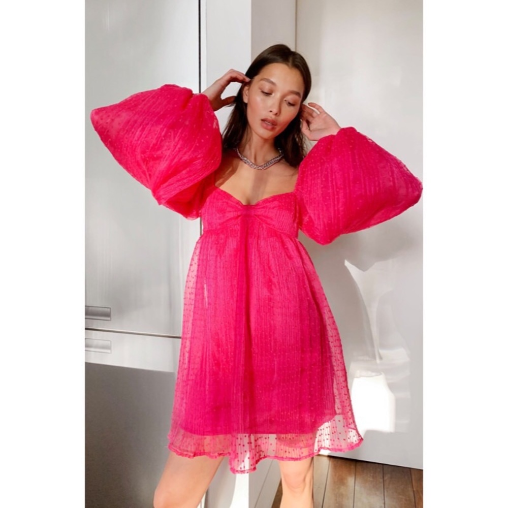 Organza Balloon Sleeve Mini Dress